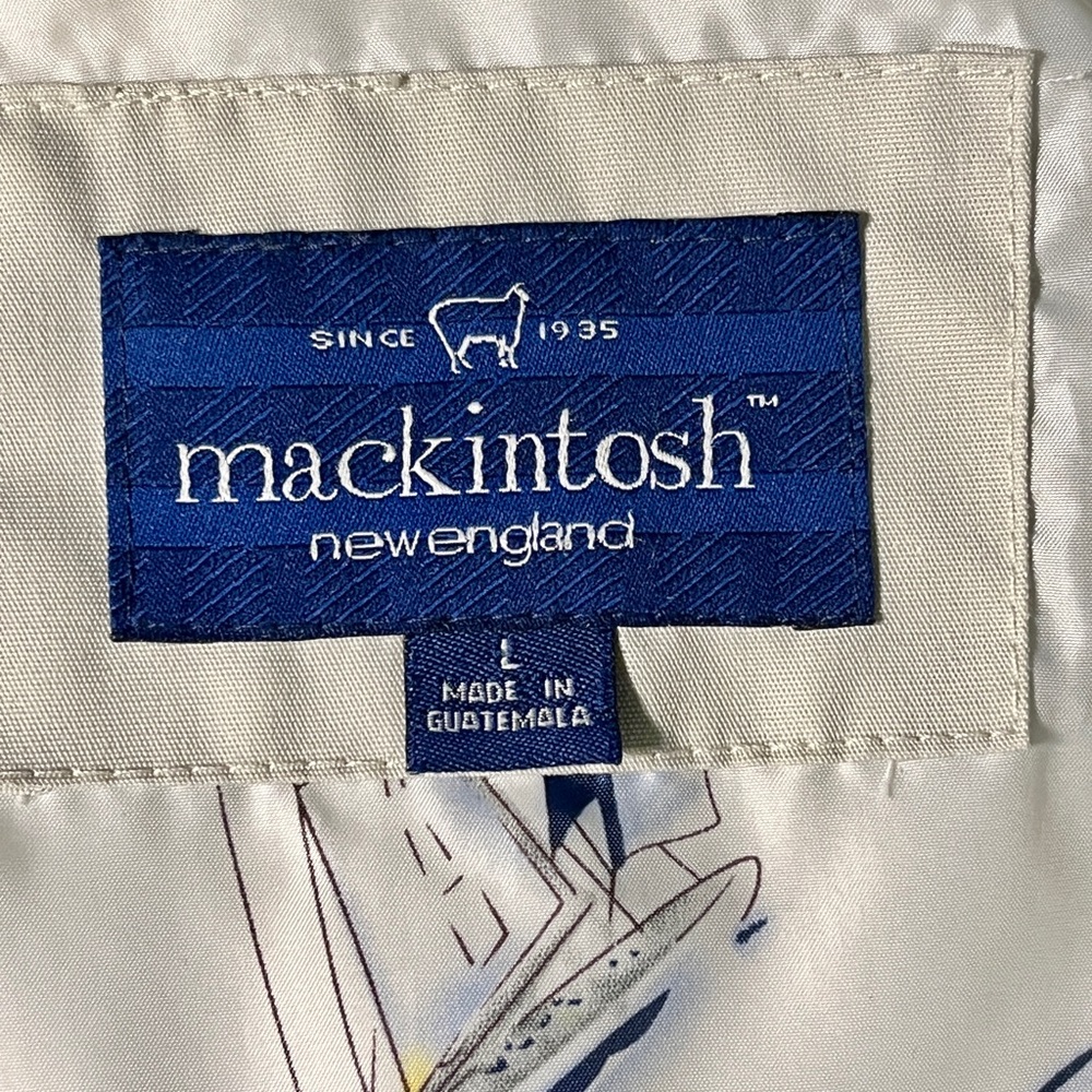 Mackintosh New England Hooded Rain Jacket Nautical Beige Navy Sz L - Picture 11 of 14